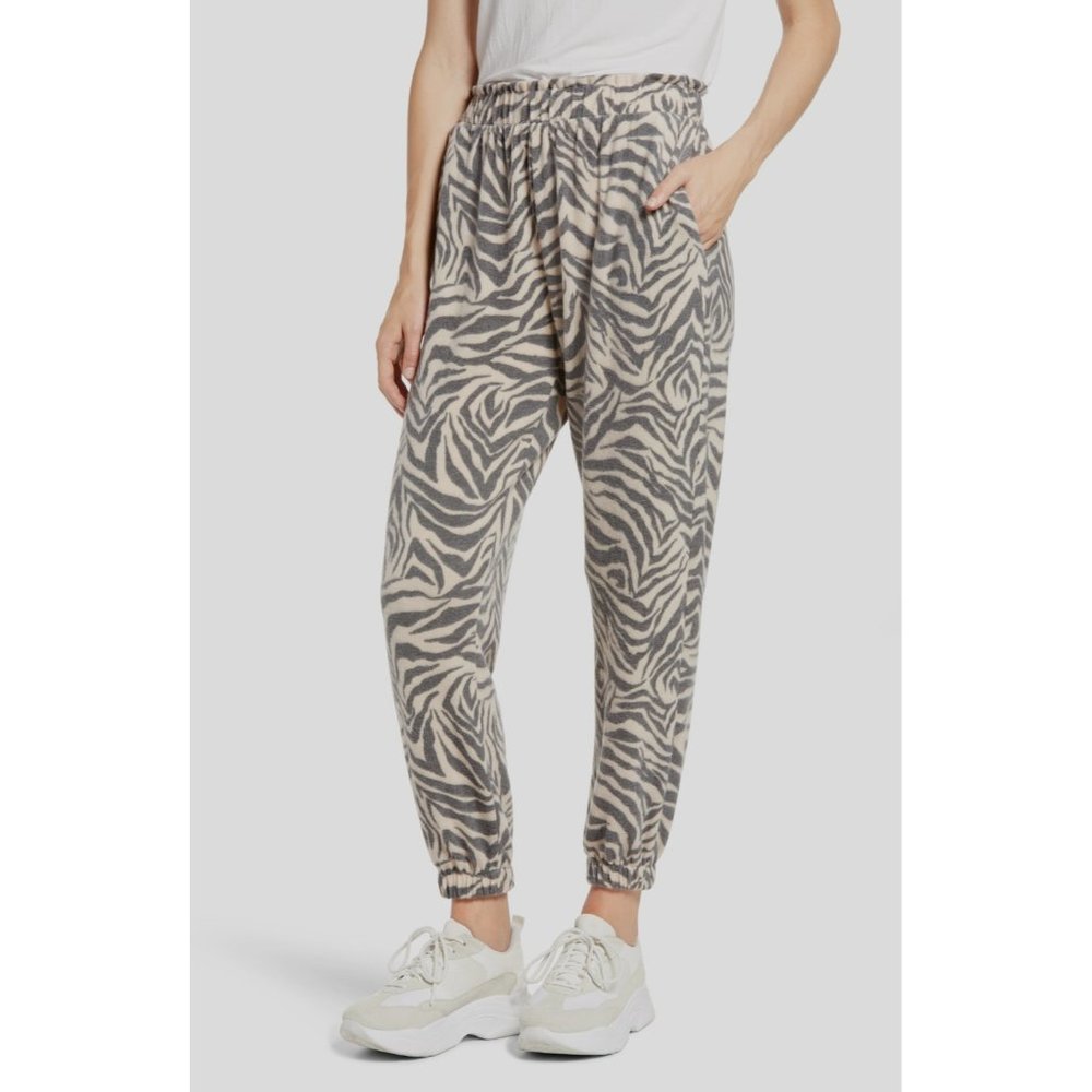 New La La Land Creative Co Zebra Print Fleece High Waist Joggers Women's Large